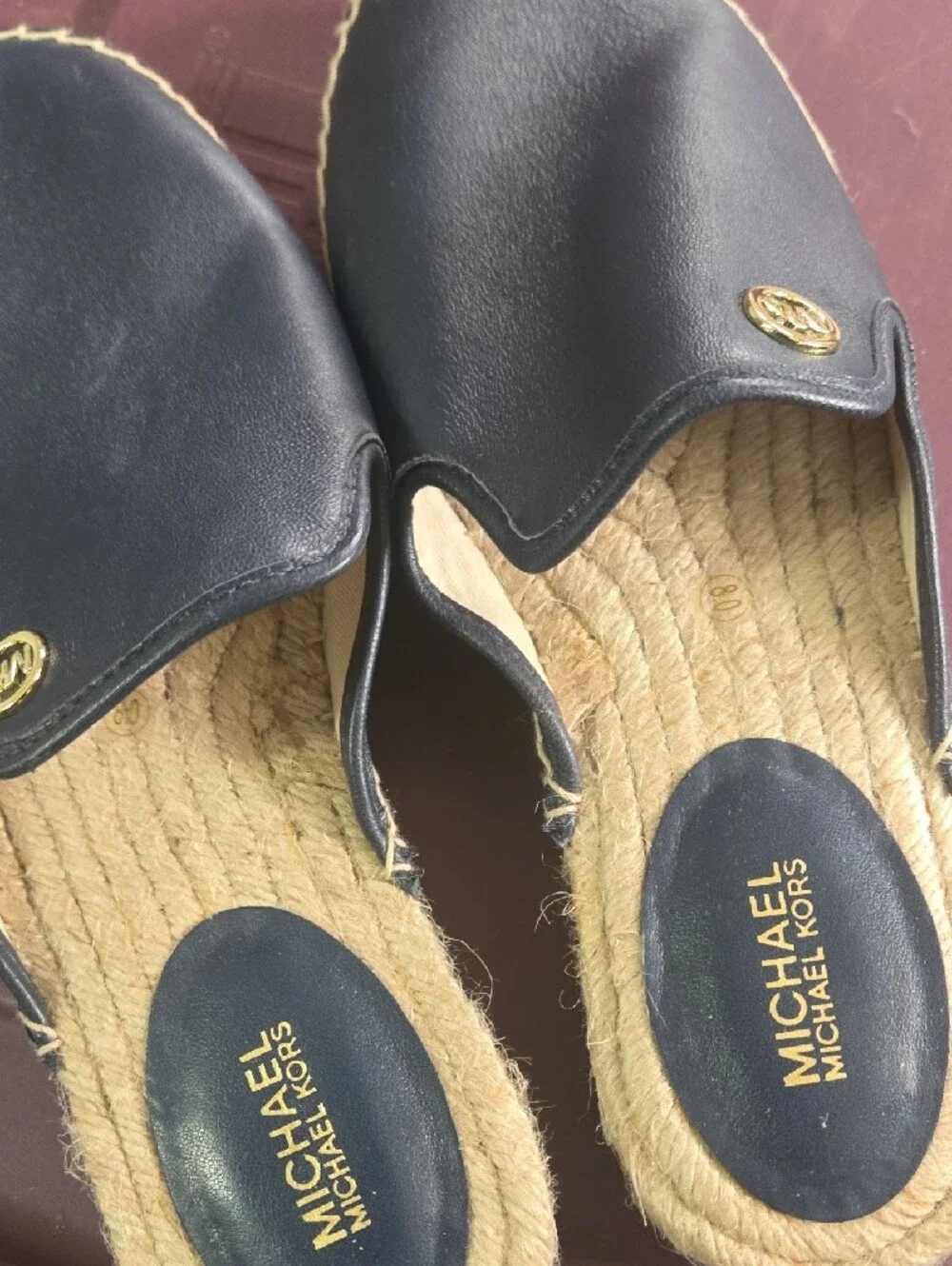 Michael Kors Navy Leather Espadrille Slide Mules